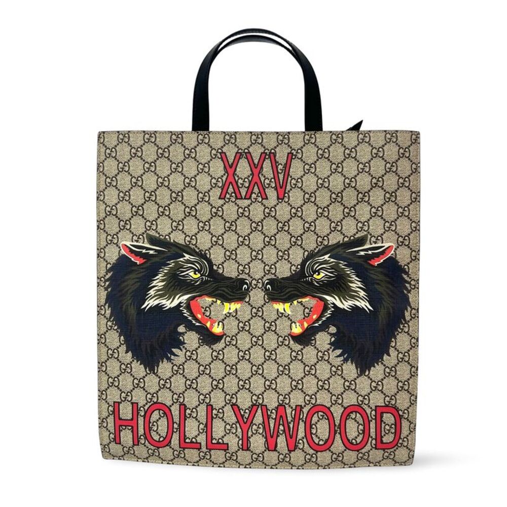 Gucci GG Supreme Hollywood Wolf Tote Bag Beige